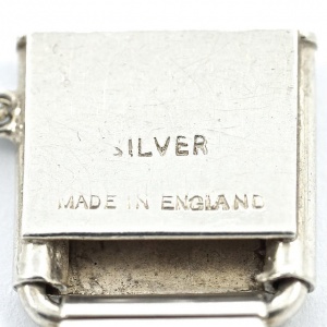 English Silver Hand Engraved Scroll Panel Link Bracelet circa 1960s