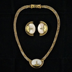 Ermani Bulatti Mother of Pearl Crystal Necklace Earrings