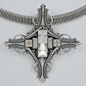 Ermani Bulatti Crystal Cross Pendant Omega Chain circa 1980s