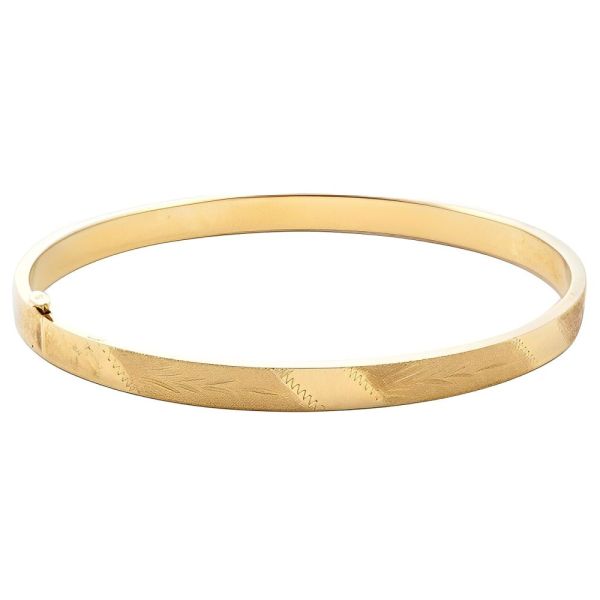 EternaGold 14K Gold Textured Leaf Design Bangle, Costa Rica