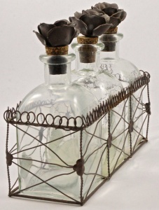 French Bottles Flower Cork Stoppers in a Wire Basket circa 1950s