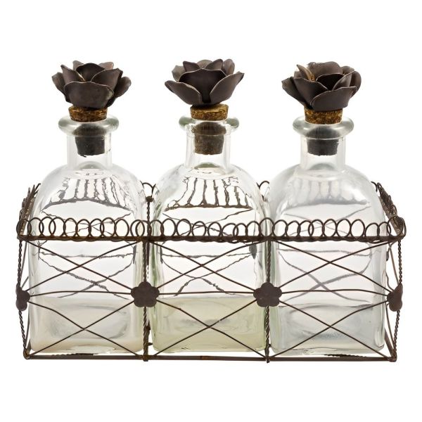 French Bottles Flower Cork Stoppers in a Wire Basket circa 1950s
