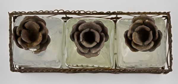 French Bottles Flower Cork Stoppers in a Wire Basket circa 1950s