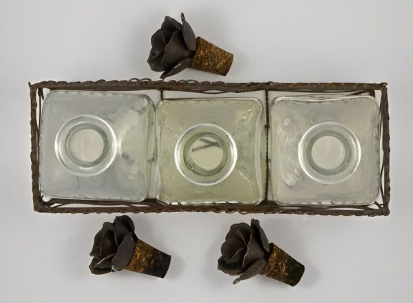 French Bottles Flower Cork Stoppers in a Wire Basket circa 1950s