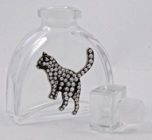 Pierre Bex Art Deco style Silver Plated Crystal Cat Perfume Bottle