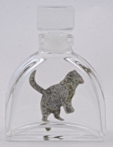 Pierre Bex Art Deco style Silver Plated Crystal Cat Perfume Bottle