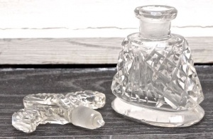 Vintage French Cut Glass Perfume Bottle with Fleur de Lis Stopper