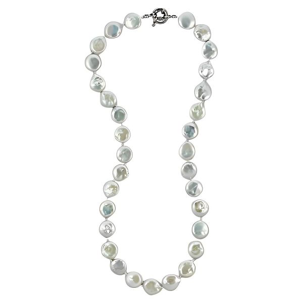 Freshwater Coin Pearl Knotted Necklace with an Iridescent Lustre