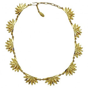 Gold Plated Brushed and Shiny Petal Link Necklace circa 1970s