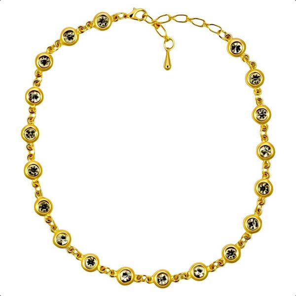 Gold Plated Clear Crystal Chain Link Necklace circa 1980s