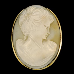 Gold Plated Large Oval Carved Lady Shell Cameo Brooch Pendant