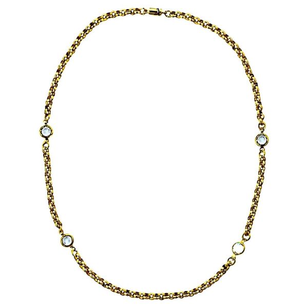Gold Plated Chain Necklace with Bezel Set Crystals circa 1980s