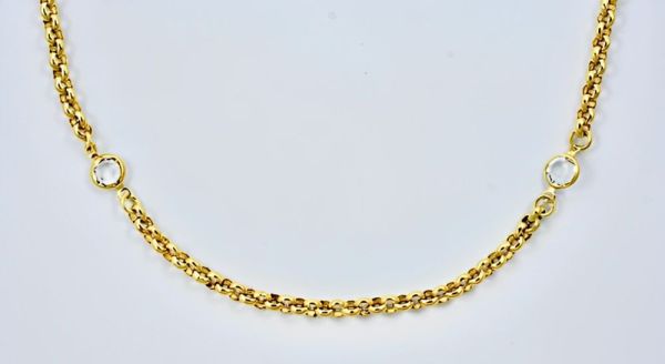 Gold Plated Chain Necklace with Bezel Set Crystals circa 1980s