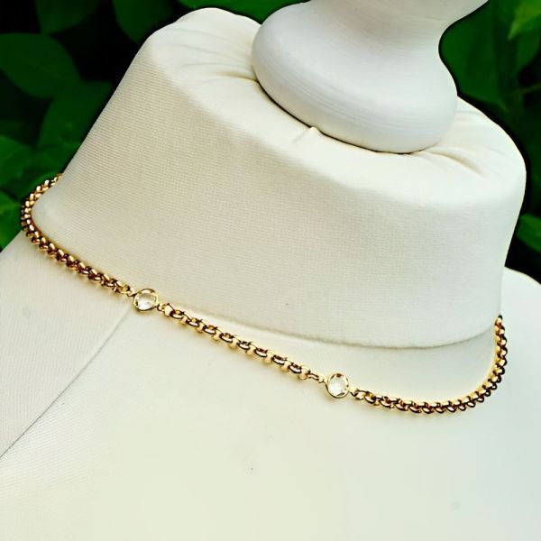 Gold Plated Chain Necklace with Bezel Set Crystals circa 1980s