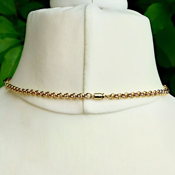 Gold Plated Chain Necklace with Bezel Set Crystals circa 1980s