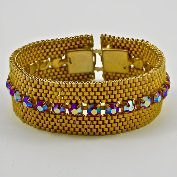 Gold Plated Mesh and Aurora Borealis Bracelet circa 1960s