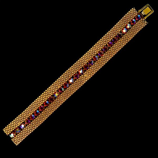 Gold Plated Mesh and Aurora Borealis Bracelet circa 1960s