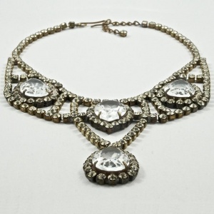 Rhinestone Statement Necklace and Earrings Set circa 1950s