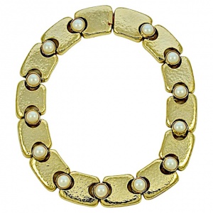 Gold Plated Link Collar Necklace with Faux Pearls circa 1980s