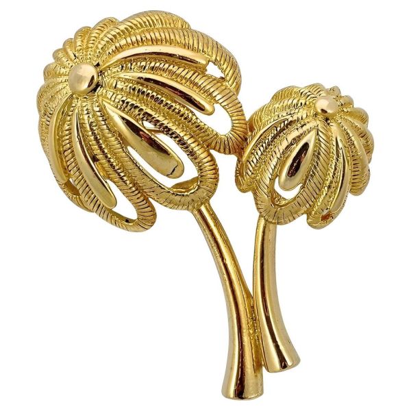 Gold Plated Twin Palm Tree Brooch circa 1980s