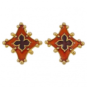 Gold Plated and Bronze Enamel Cross Clip On Earrings circa 1980s