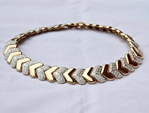Gold Plated and Rhinestone Chevron Collar Necklace circa 1980s