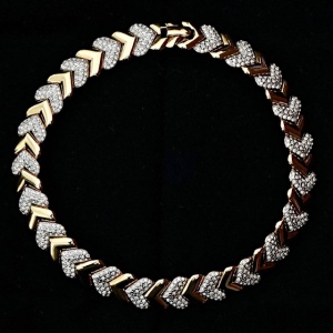 Gold Plated and Rhinestone Chevron Collar Necklace circa 1980s