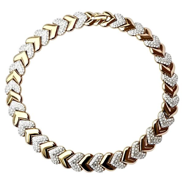 Gold Plated and Rhinestone Chevron Collar Necklace circa 1980s