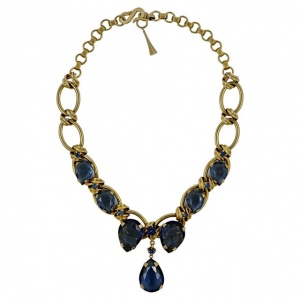 Gold Tone Blue Tear Drop Necklace circa 1950s