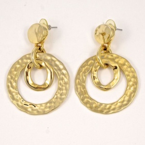 Gold Plated Shiny Hammered Double Hoop Earrings circa 1980s