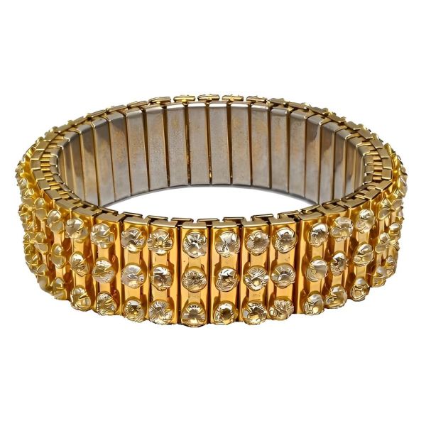 Gold Plated and Clear Diamante Expansion Bracelet circa 1950s