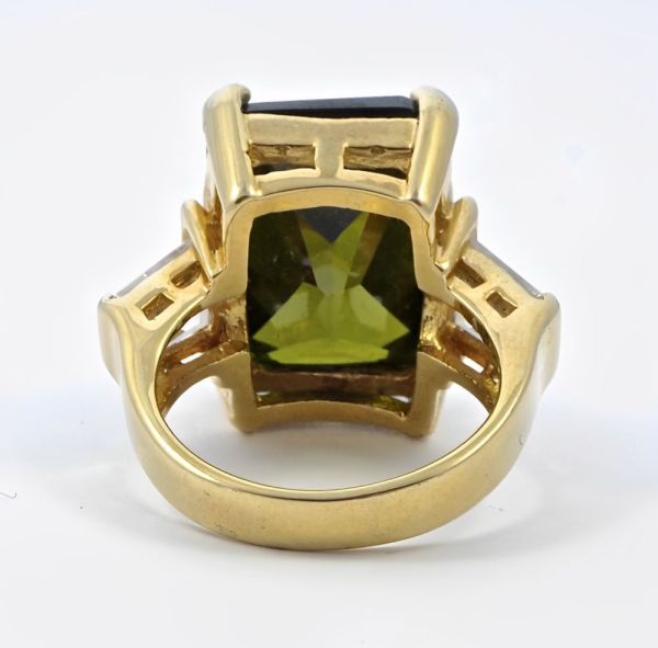 Gold Plated and Olive Green Glass Statement Ring circa 1980s