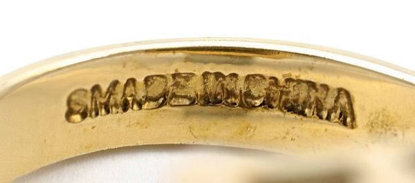 Gold Plated and Olive Green Glass Statement Ring circa 1980s