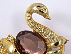 Gold Plated and Diamante Swan Brooch circa 1980s