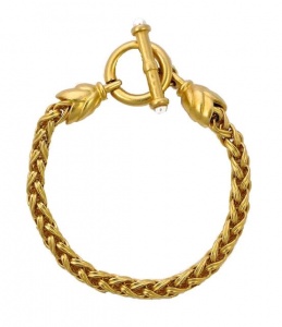 Gold Plated Wheat Chain Bracelet with Toggle Clasp circa 1980s