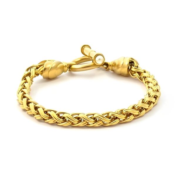 Gold Plated Wheat Chain Bracelet with Toggle Clasp circa 1980s