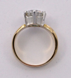 JA Gold Tone Silver Tone Diamante Solitaire Ring 1980s