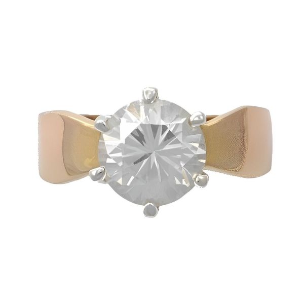 JA Gold Tone Silver Tone Diamante Solitaire Ring 1980s