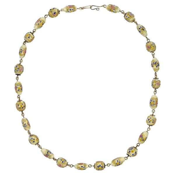 Art Deco Venetian Cream Glass Wedding Cake Necklace