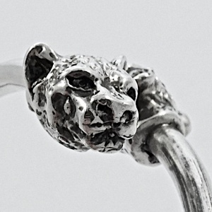 Heavy Silver Leopard Heads Bangle Bracelet