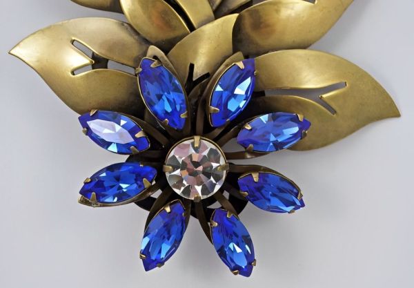 Joseff of Hollywood 1950s Blue Crystal Brooch and Earrings Set