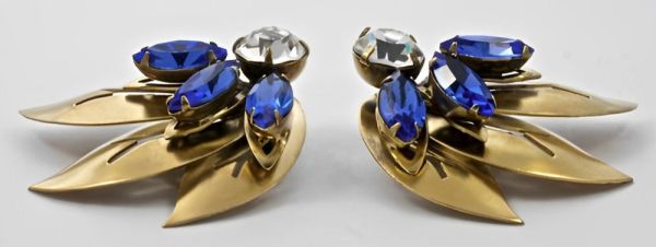 Joseff of Hollywood 1950s Blue Crystal Brooch and Earrings Set