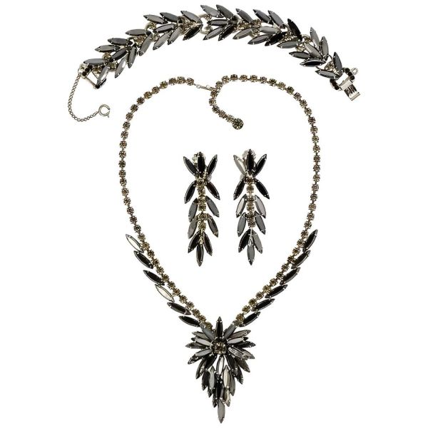 Juliana DeLizza & Elster Silver Tone and Black Diamond Parure 1960s