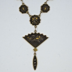 K24 Gold Silver Japanese Damascene Necklace circa 1940s