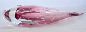 Hand Made Magenta Pink and Clear Bubble Art Glass Fish 1960s
