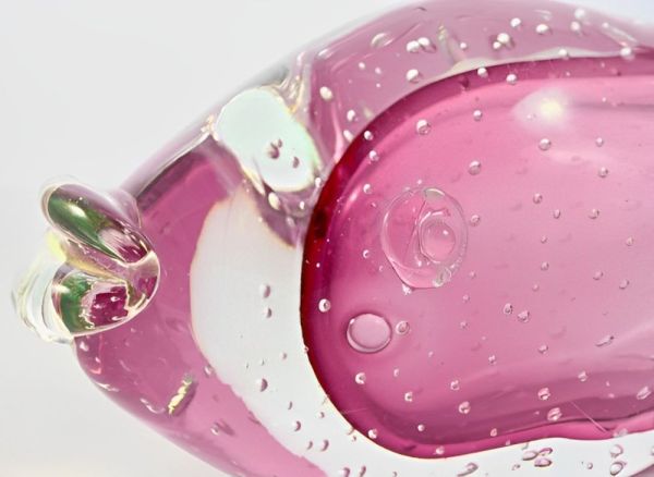 Hand Made Magenta Pink and Clear Bubble Art Glass Fish 1960s
