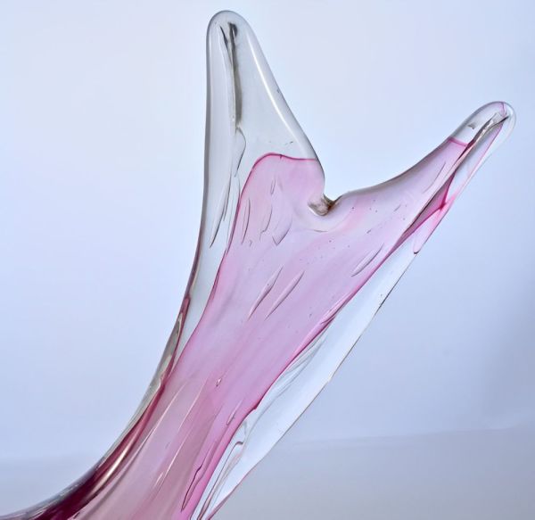 Hand Made Magenta Pink and Clear Bubble Art Glass Fish 1960s