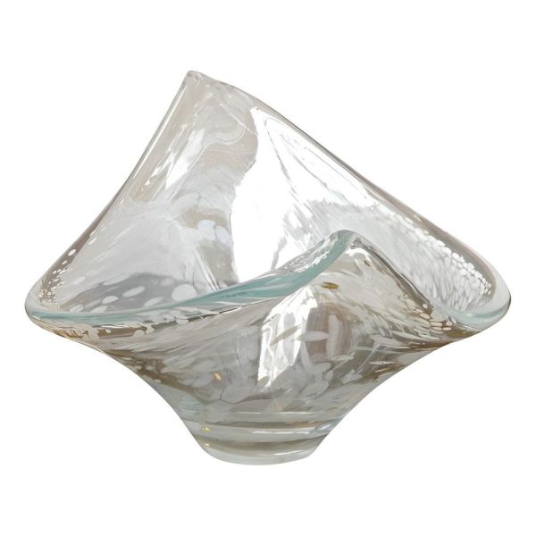 Italian Hand Made Clear and White Art Glass Bowl circa 1960s