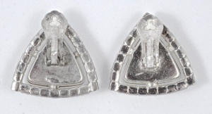 Large Silver Tone Clear Rhinestone Clip On Earrings circa 1960s