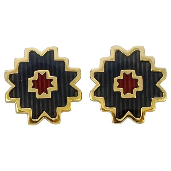 Liberty Signed Gold Plated Champlev Enamel Earrings circa 1970s